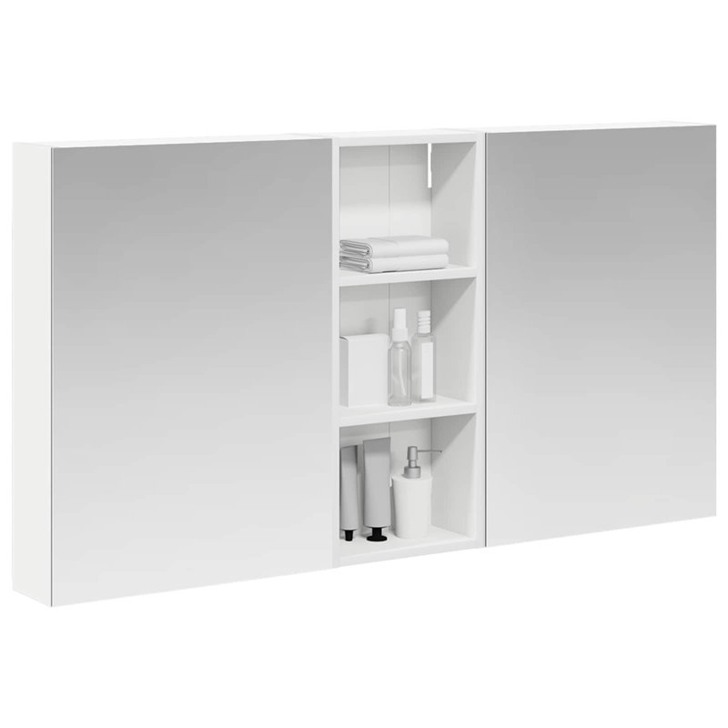 Mirrored Bathroom Cabinets with Mirror and 6, 70cmH x 130cmW x 14.5cmD, White