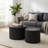 Nesting Coffee Tables Set Of 2, Black Round Modern Fluted Wooden Drum Accent Tables, 23.6", No Assembly Required For Living Room