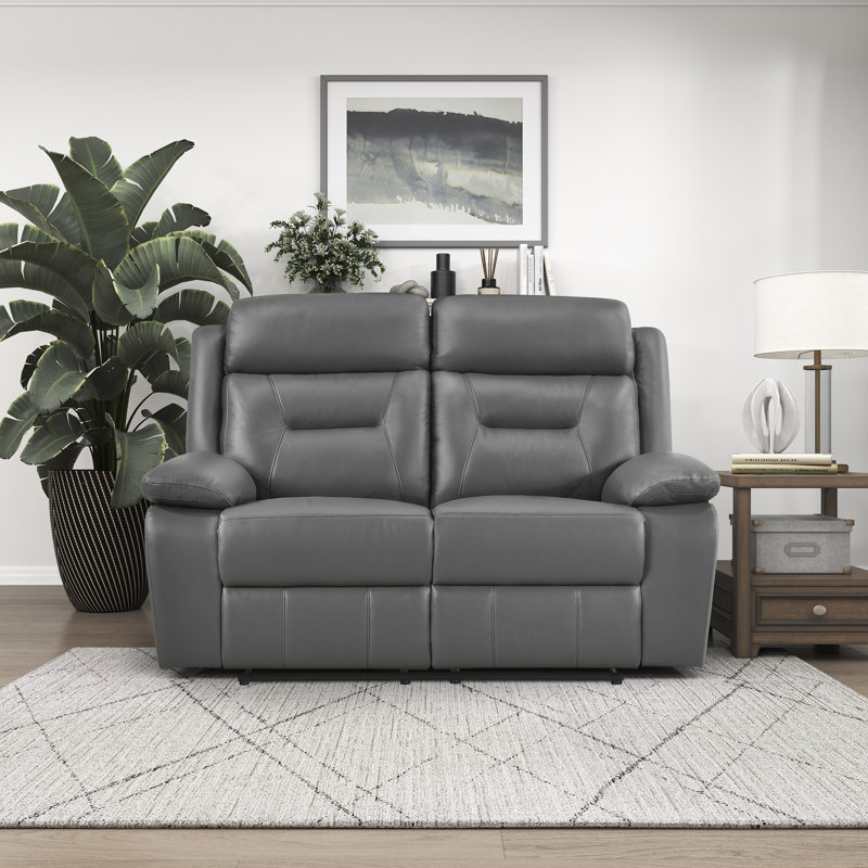 Causeuse inclinable manuelle en cuir Grain 62,5 po Sitz, Gris foncé