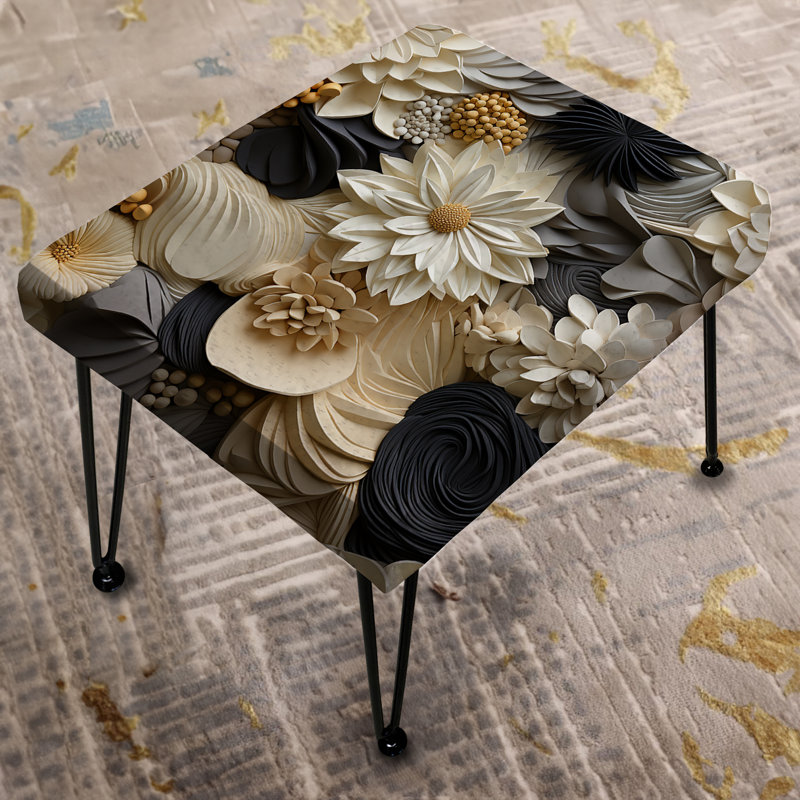 Repose-pieds beige et noir Dahlia