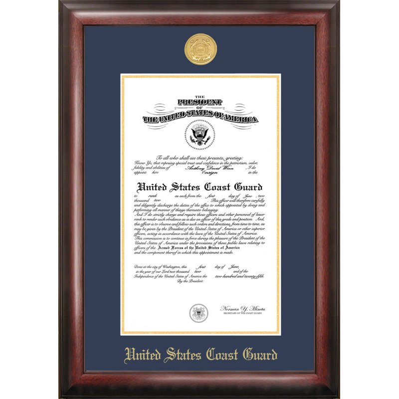 Cadre photo pour le certificat coast guard, 9 po x 14 po, Brun / Bleu marine