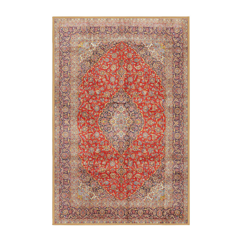 Rouge oriental/Tapis décoratif crème Ralphy, Rectangle 7 pi x 9 pi