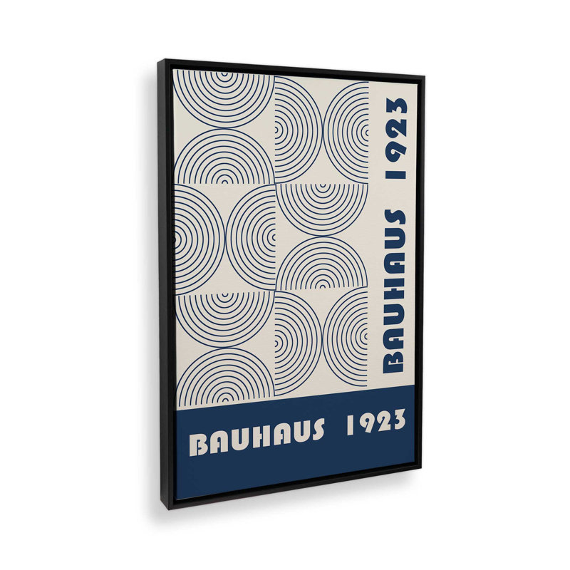 Bauhaus 1923, toile tendue bleu marine, H 12,75 po x l 8,75 po x P 1,75 po, Cadre flottant noir satiné