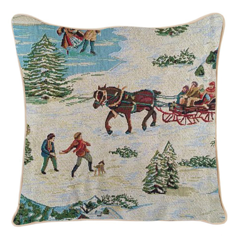 Festive Euro Square Polyester Pillowcase with Christmas Scene