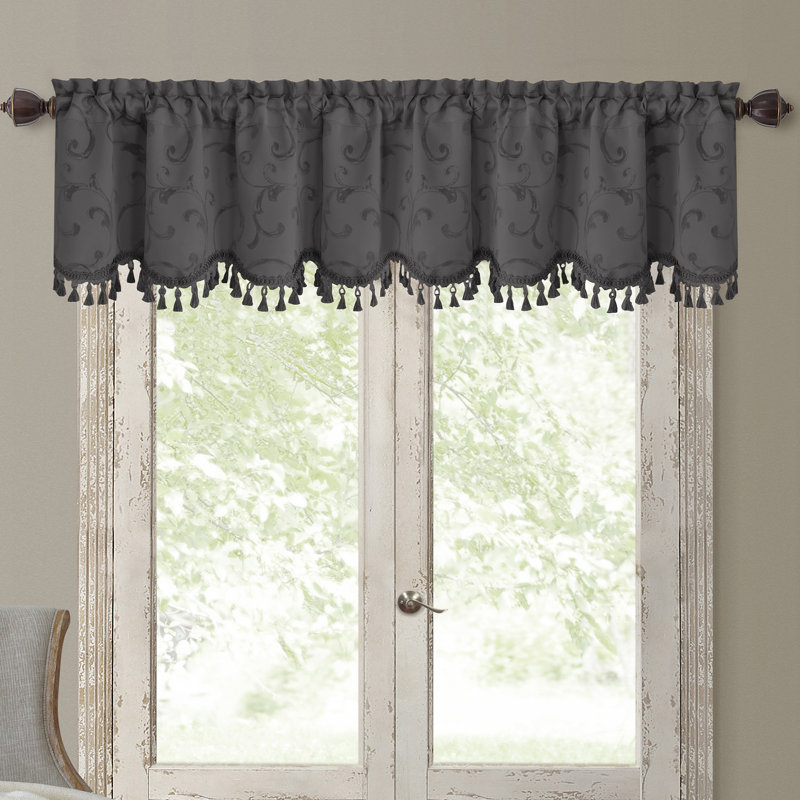Rakowski Floral Scalloped Window Valance, Gray