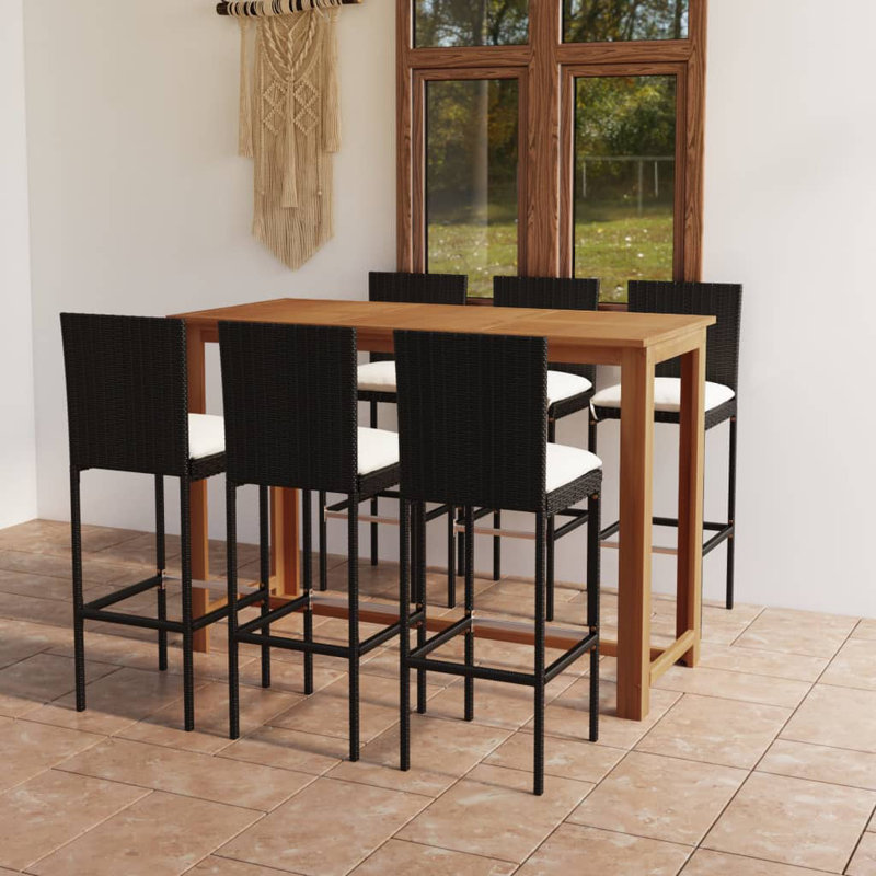 Rectangular 6 - Person Bar Height Dining Set with Cushions, White, 41.34" H x 59.06" L x 27.56" W, Black