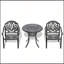 Ensemble de mobilier de jardin 3 pièces en aluminium moulé avec coussins, table ronde avec trou pour parasol, empilable et résistant aux intempéries