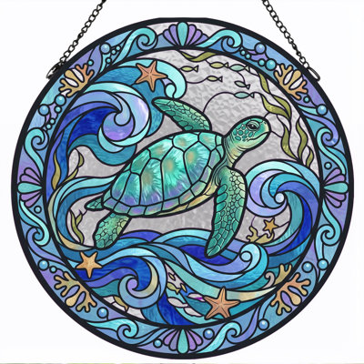 Panneau de vitrail de tortue de mer ， H 12 po