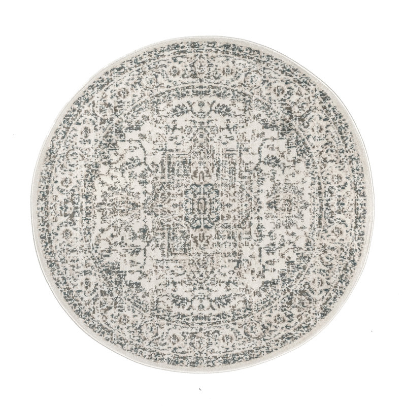Ethelinde Power Loom Performance Oriental Medallion Cream Rug, Round 8'