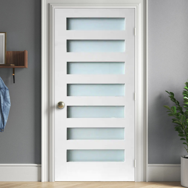 28'' x 80'' White MDF 7-Lite Satin Glass Prehung Interior Door