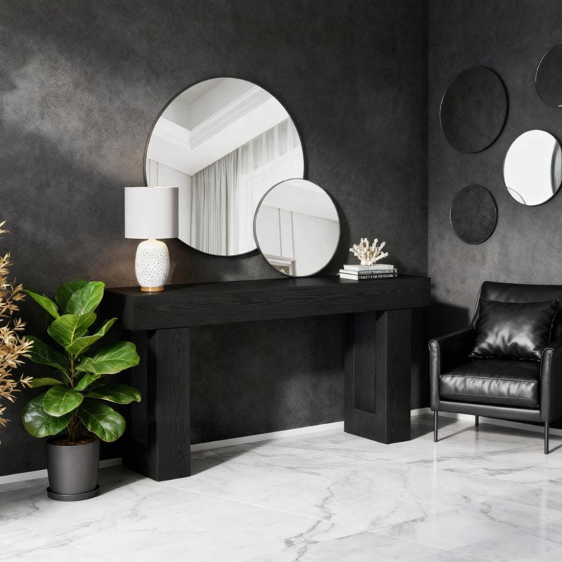 Console Long Long Farmhouse - canapé d'entrée de 63 pouces pour le salon ou le couloir | Idée de cadeau, Noir