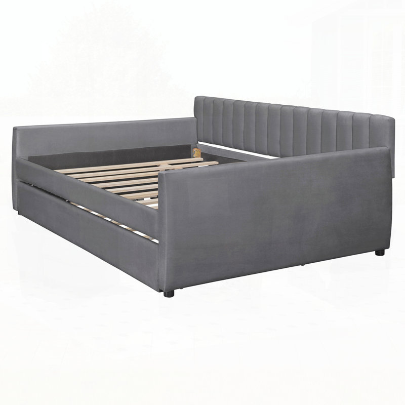Versatile Upholstered Daybed with Pull-Out Trundle for Extra Sleeping Space, Grey