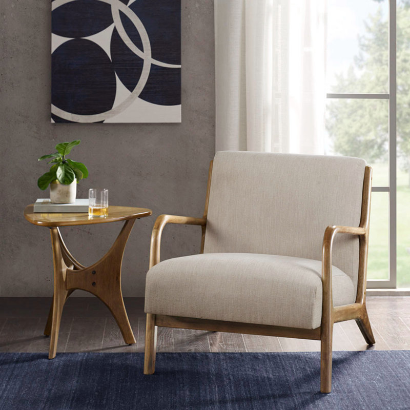 Chaise rembourrée Bravyn, Naturel, Polyester crème