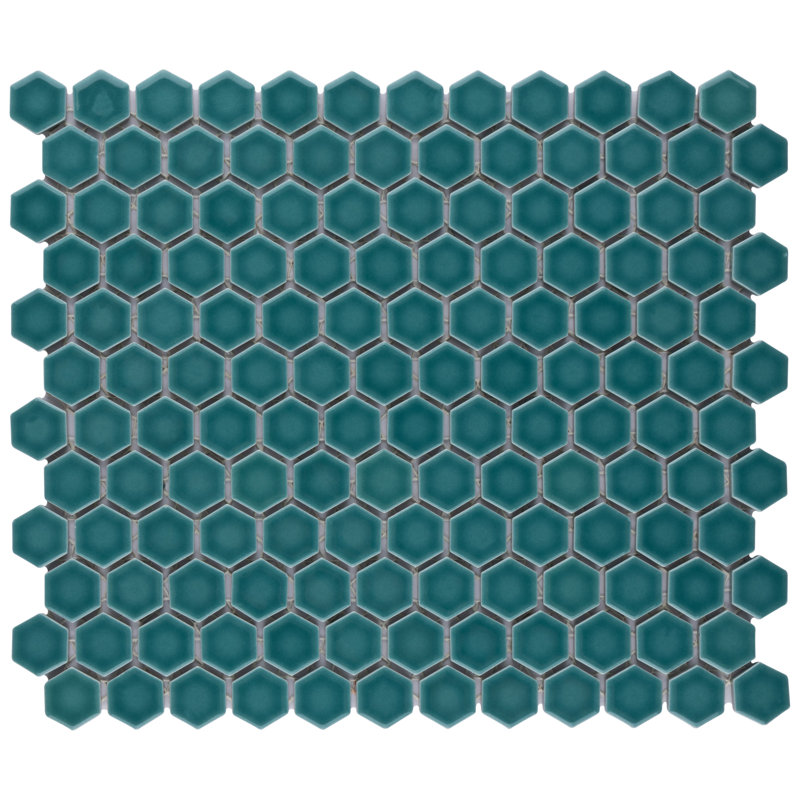 Tribeca 1" Hex Glossy 10-1/4 " x 11-7/8 " Porcelain Mosaic Floor and Wall Tile, Jade