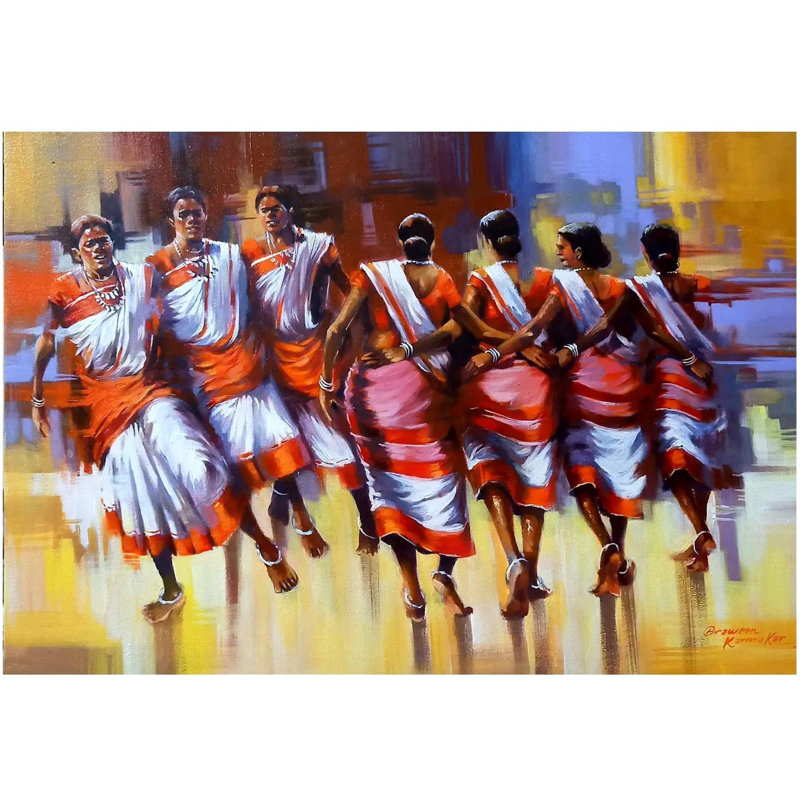 Jhumar Traditional Dance - Célébration Voir | Acrylique sur toile | Par Praween Karmakar