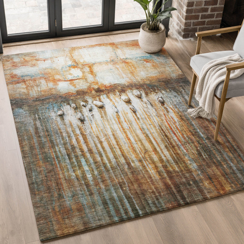 Tapis abstrait lavable à la machine de qualité supérieure Mayfield AMF2038, Paprika, 3 pi x 5 pi
