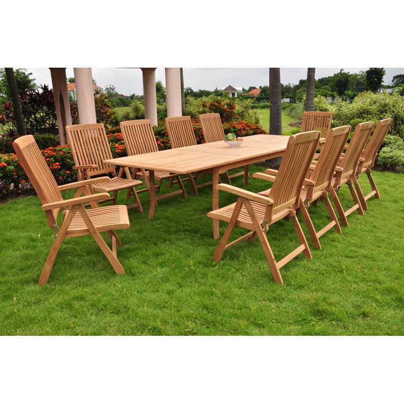 Ensemble repas 11 pièces teck luxueux Harlow, H 30,5 po x L 82 po x l 42,5 po, 10