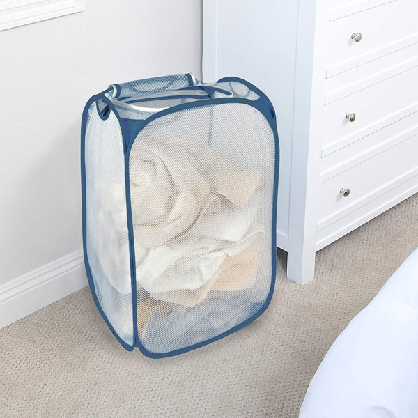 SmartDesign Smart Design Mesh Pop-Up Flip Laundry Hamper & Basket - 2 in 1  - w/Handles & Side Zipper - Durable Fabric Collapsible Design - Clothes,  Toys - Home (Holds 3 Loads) (15 x 25 Inch) (Teal)