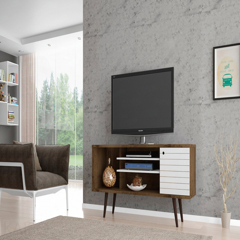 Meuble télé en brun rustique et blanc, Blanc / Brun