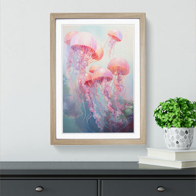 Jellyfish Bubble Gum Painting - Single Picture Frame Print on Wood
