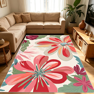 Tapis à motif floral de 1 pièce pour le salon, doux et confortable, convient à toutes les saisons, facile à entretenir, tapis de sol intérieur lavable à la machine, convient à la chambre à coucher, à la salle à manger, au couloir, au patio, au balcon, à la maison, à la décoration extérieure.
