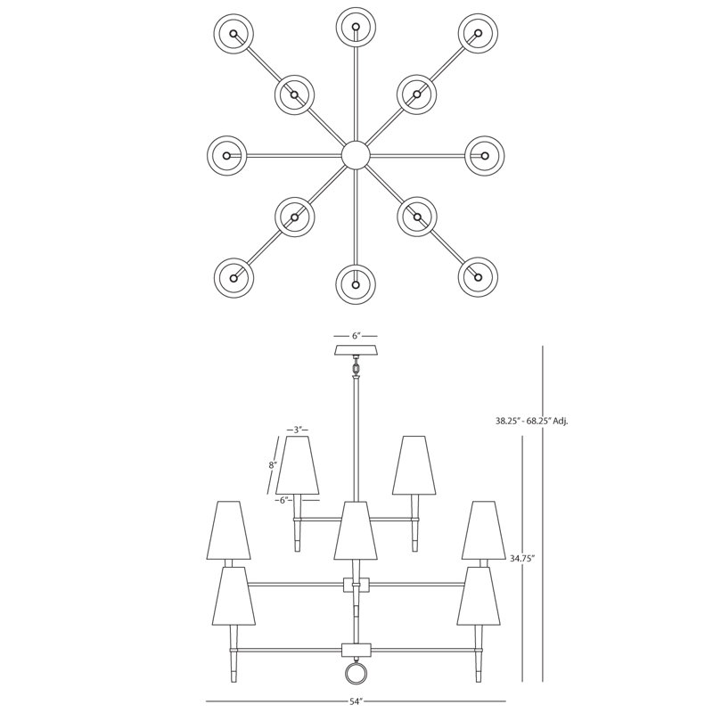 Ventana 12 - Light Chandelier, Antique Brass