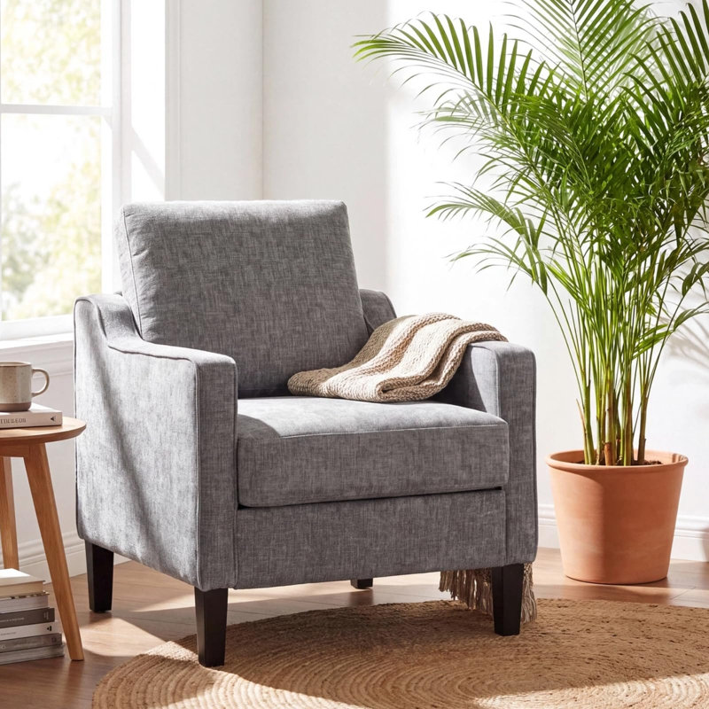 Upholstered Chenille Armchair, Dark Grey