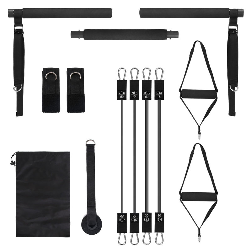 Ensemble de barre Pilates avec bandes de résistance empilables 100LBS, équipement d'entraînement complet du corps à 3 sections avec sangles d'ancrage de porte pour le yoga à la maison