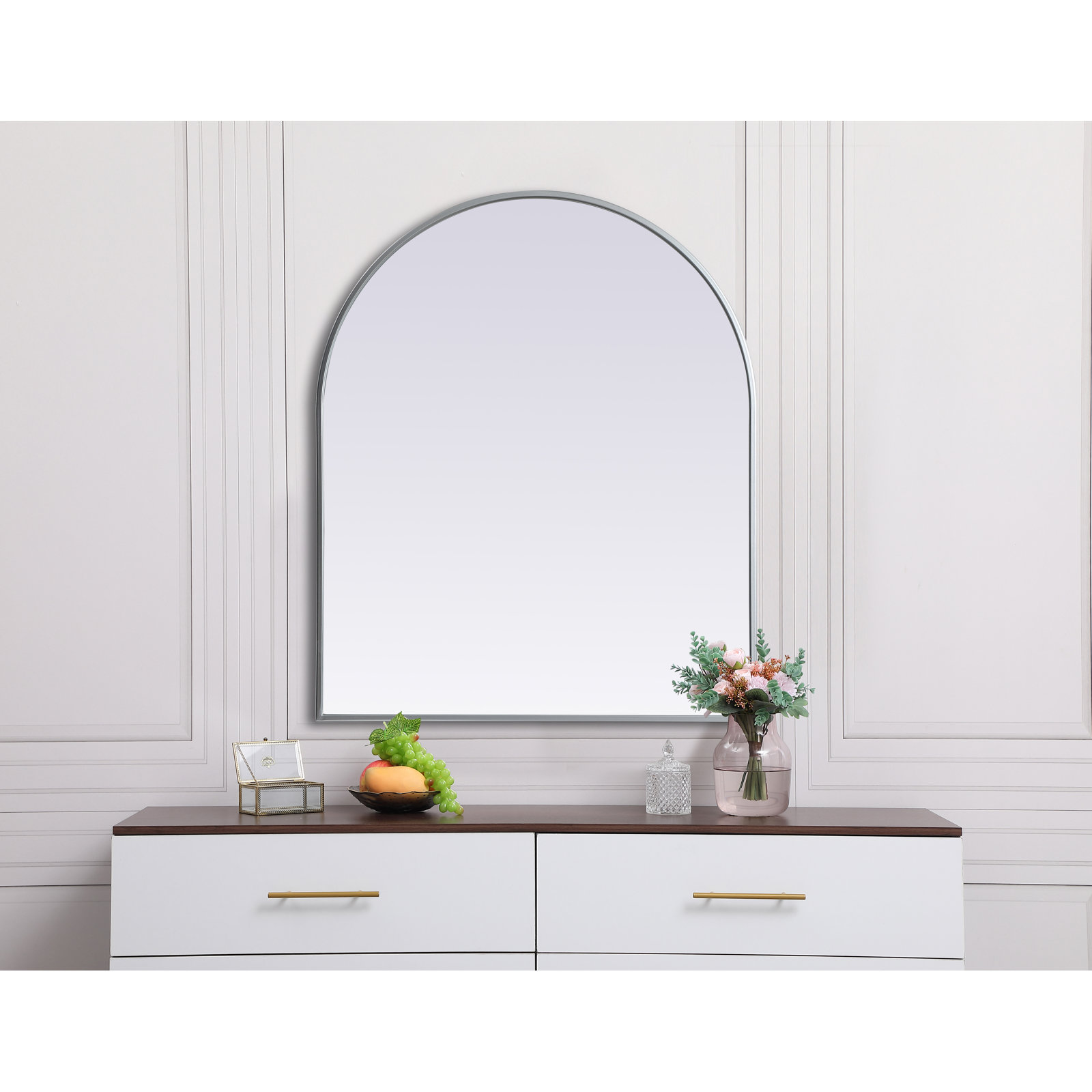 Sabine Metal Arch Wall Mirror, Silver, 36" x 30"