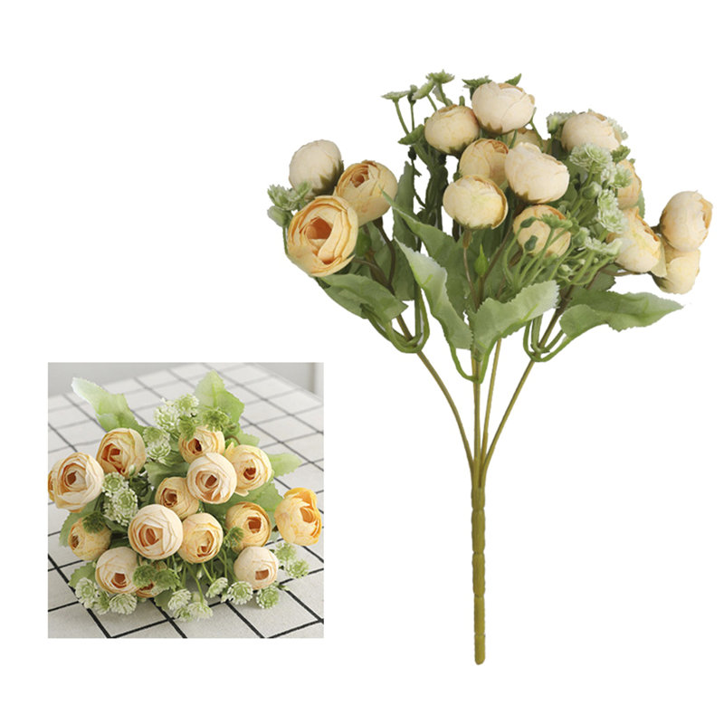 15 fleurs artificielles, 1 bouquet de fleurs en forme de flocons de thé de style coréen, Jaune