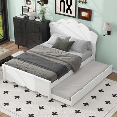 Wood Platform Bed With Headboard And Twin Size Trundle
