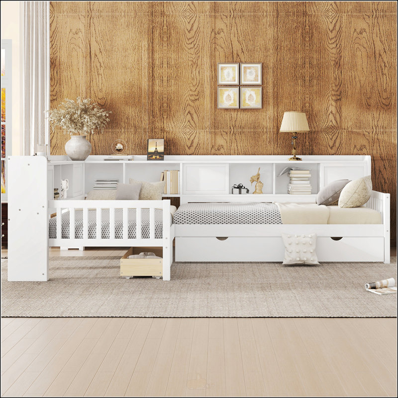 Lit plateforme en L, Blanc