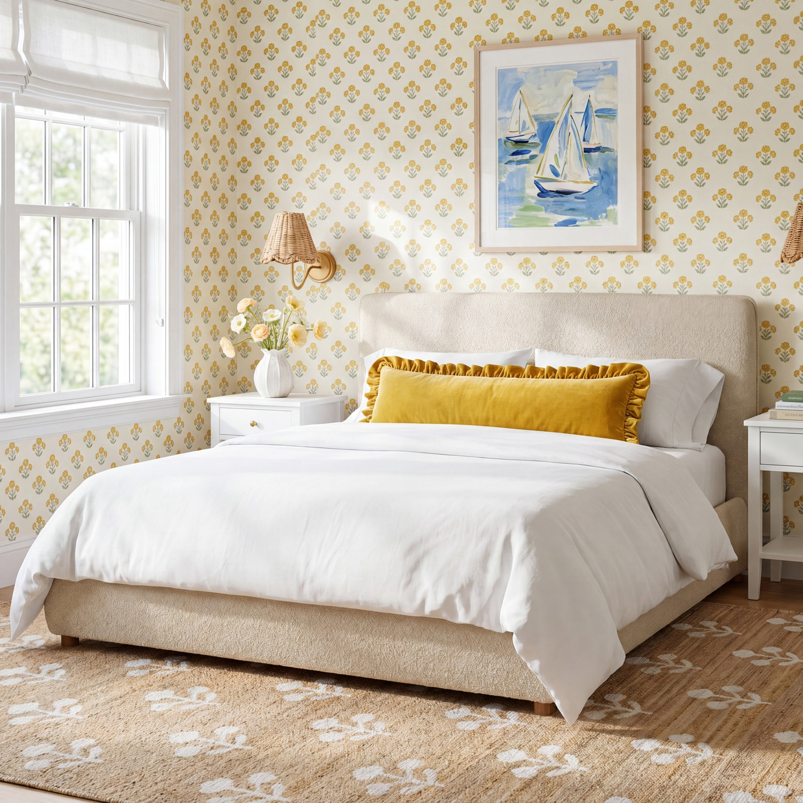 Callahan Upholstered Bed, Queen, Light Brown Chenille