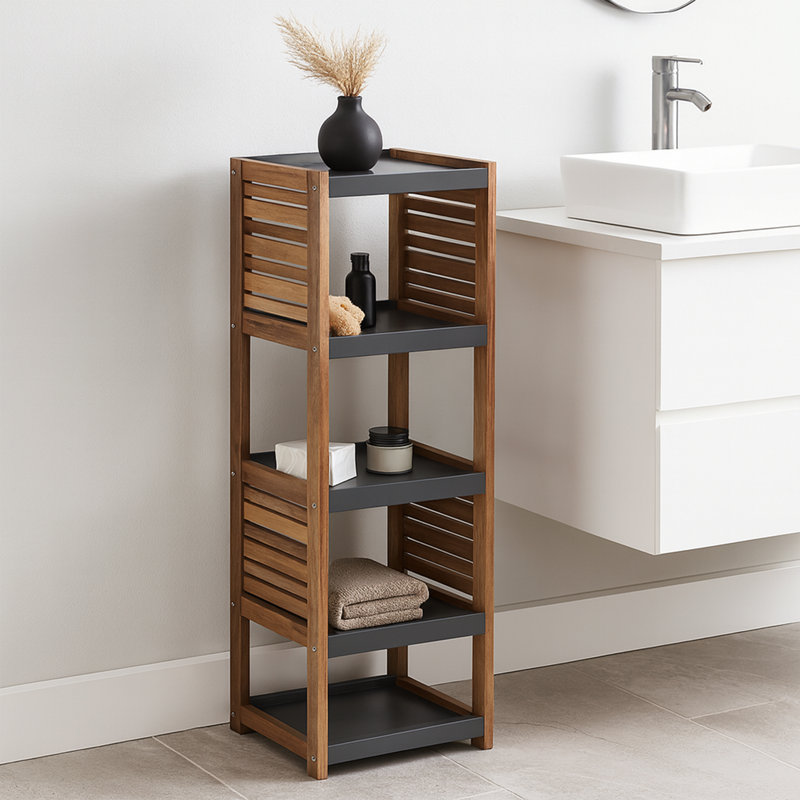 Unité de rangement à tablette ouverte avec design ventilé, brun et gris - Collection Elements
