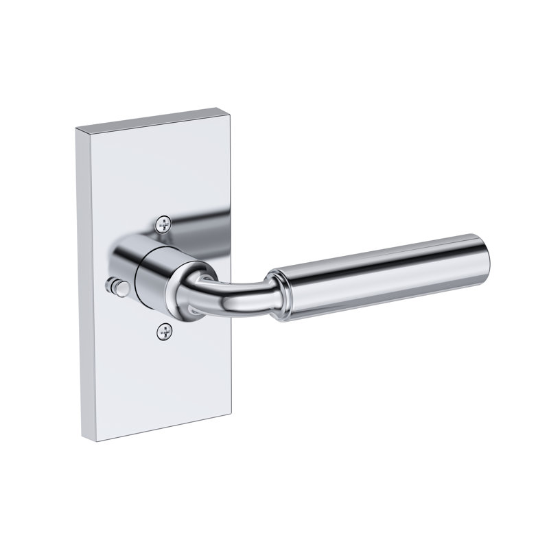 La Conner Privacy Lever with Contemporary 5in Rose in Unlacquered Brass, Polished Chrome