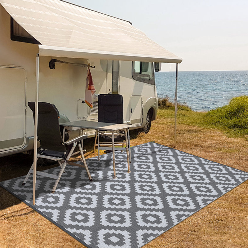 Geometric Outdoor Mats Plastic Straw Rug Waterproof Washable Outdoor Rug for Garden Backyard Picnic Camping RV Deck Beach Trailer