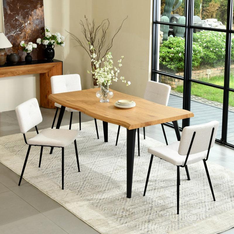 Ensemble de salle à manger moderne 5 pièces Shivani avec table rectangulaire en grain de bois et 4 chaises, Naturel, Beige