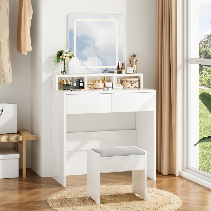 3 Colors LED Light Mirror Dressing Table, White