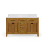 Berryman 60 In. Double Sinks Carrara White Engineered Marble Countertop Bath Vanity In Sierra Oak