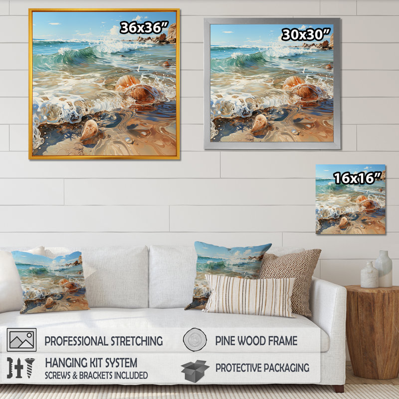«Ocean Charm In Winter», reproduction sur toile, Cadre flottant blanc, H 24 po x l 24 po x P 1 po