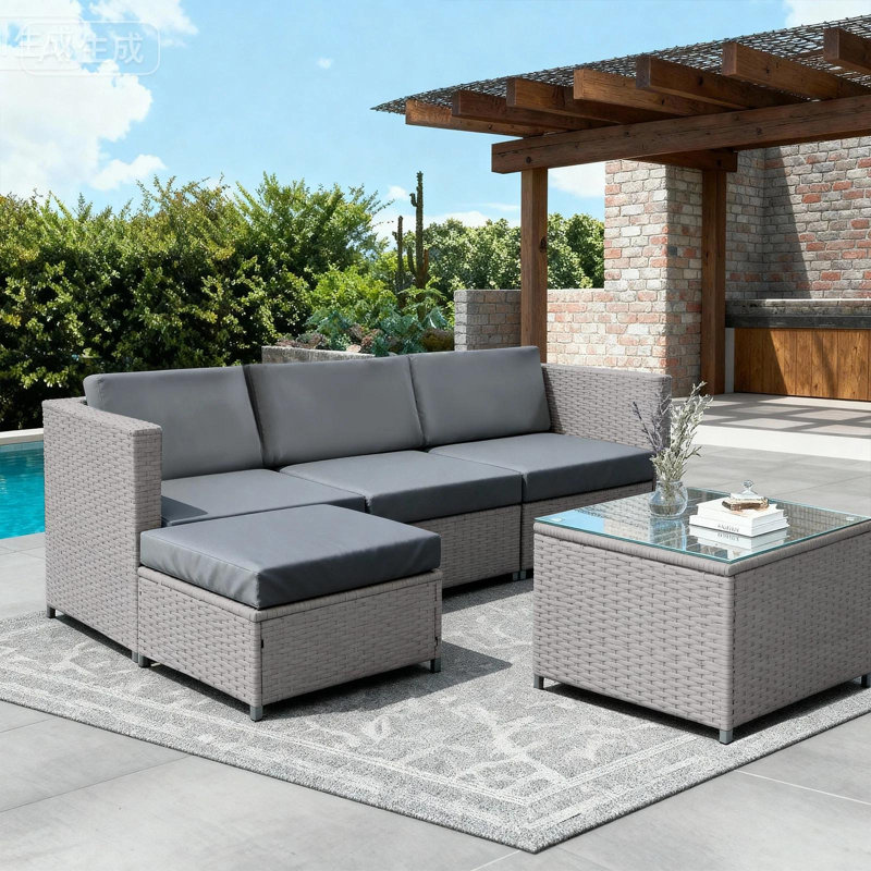 Outdoor Garden Furniture Set 4seater Rattan Wicker Conservatory Sofa Table Chair, Grey, Grey