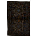 Hand-Knotted High-Quality Dark Brown/Blue/Yellow Area Rug