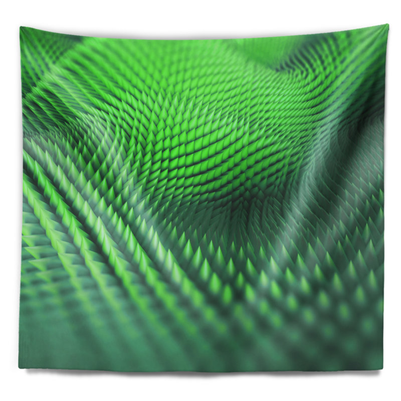 Tapisserie abstraite verte à texture épineuse 3D, H 78 po x l 92 po
