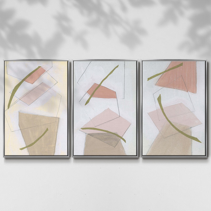 " Nude Gold Shapes I " 3 - Pieces, Silver, 27" H x 54" W