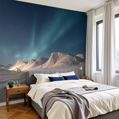 Aurora Peel and Stick Wallpaper Peaceful Arctic Scene Aurora Colors Wall Murals 100"H x 144"W Removable PVC Wall Paper Self-Adhesive Wall Decor for Bedroom Living Room Home Office