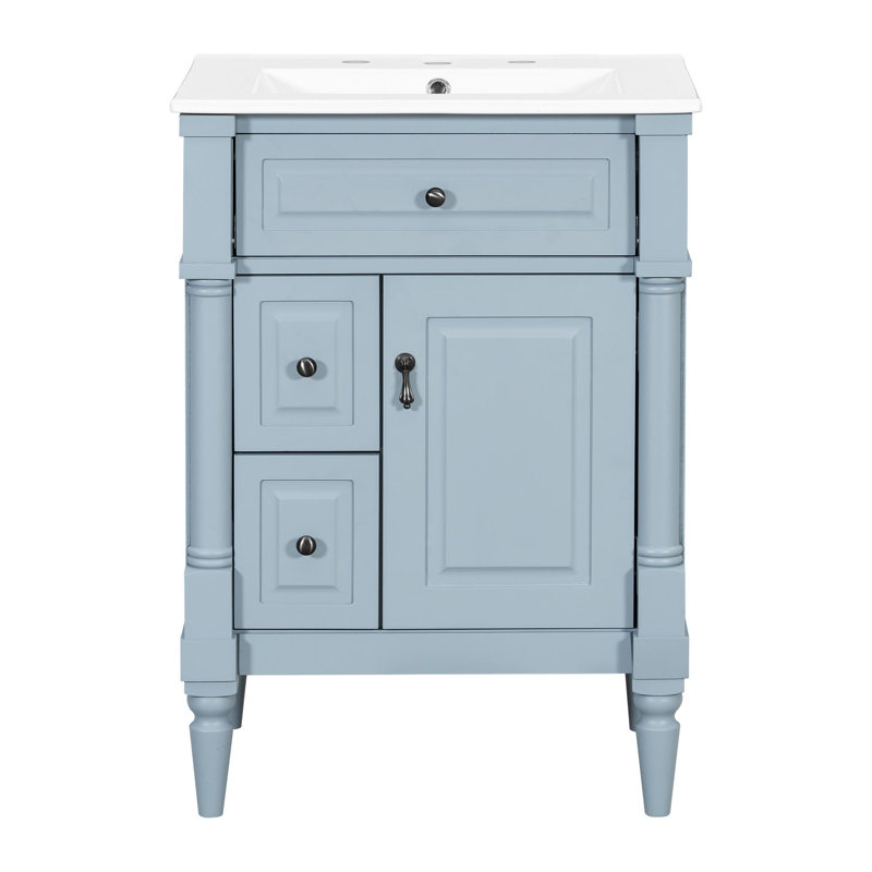 24" freestanding bathroom vanity with ceramic sink, Gray