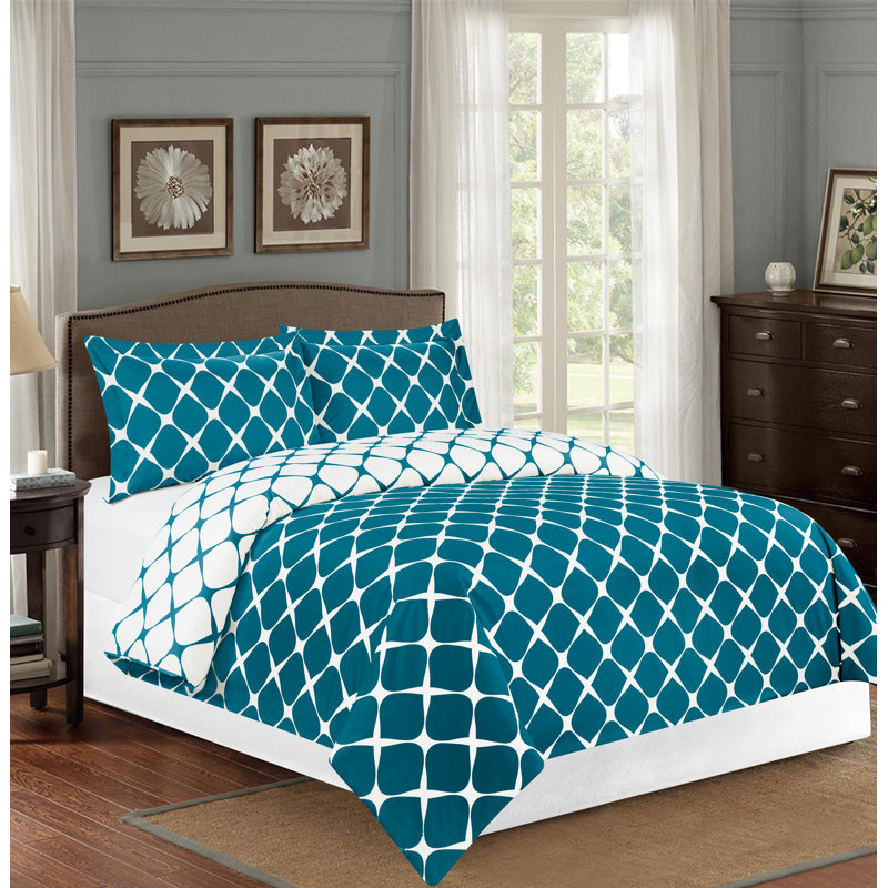 Geometric Shapes Bedding, Teal, Cal. King Duvet Cover + 2 Shams