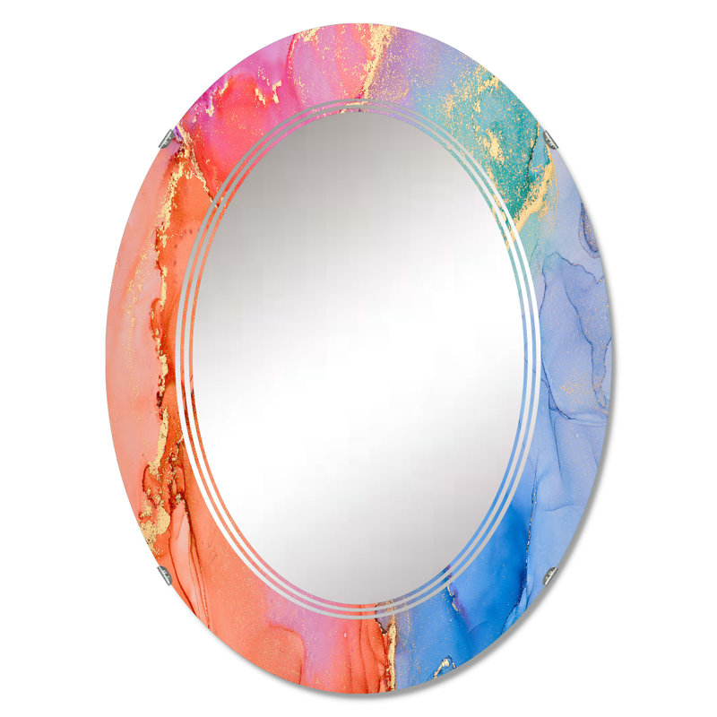 Miroir mural moderne bleu ovale abstrait de luxe fluide Art XIX, 36 po x 24 po