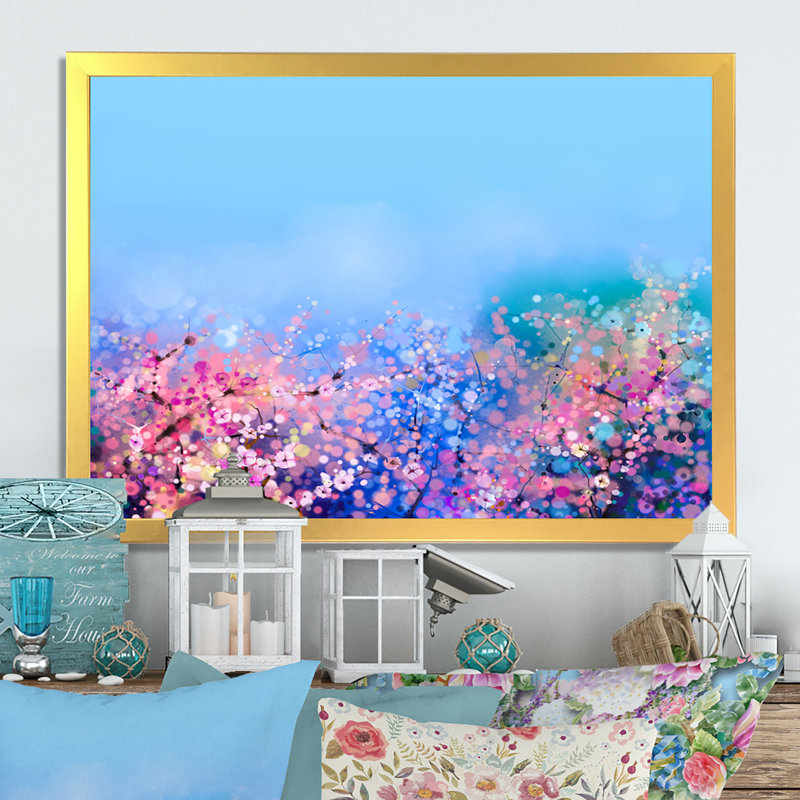 Cherry Blossoms - Print on Canvas, Gold Picture Framed, 30" H x 40" W x 1.5" D