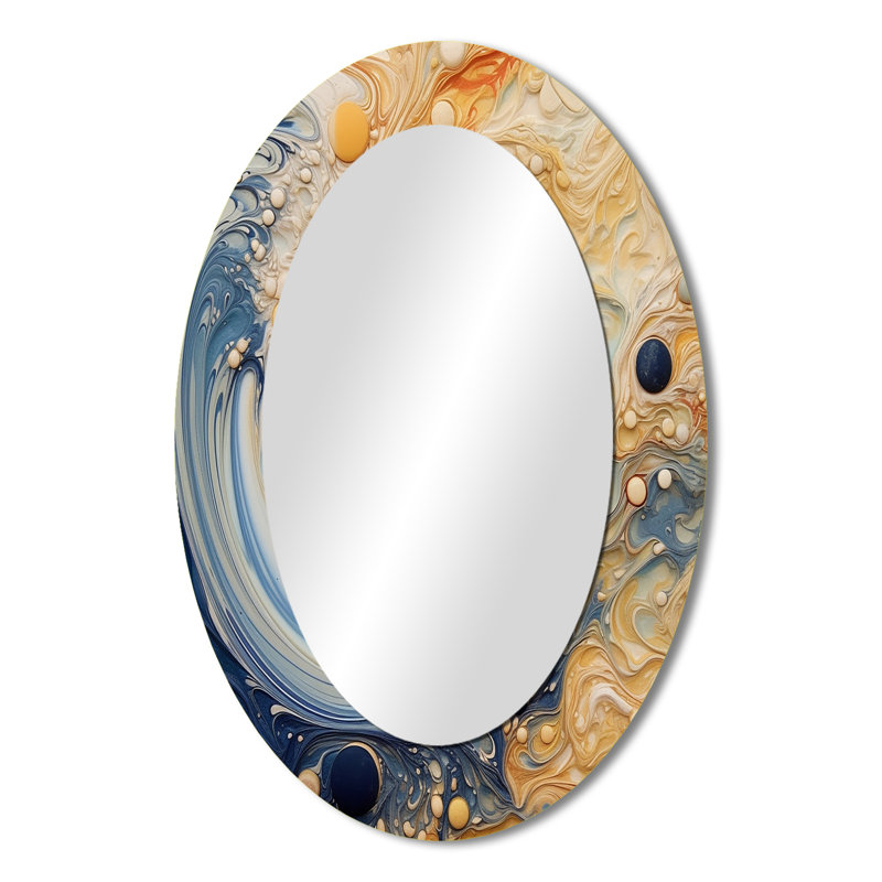 Cream Astrology Nebula Marble II - Navy Oval Wall Mirror Decor, 36" x 24"